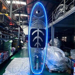 OEM High Strength Stand up Paddle Board Transparent Surf PC Surfboard SUP Clear Fishbone Hard Paddle Board Lighting With LED Lights